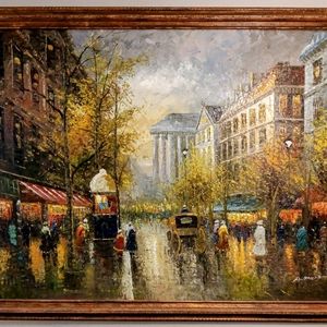 SIGNED BY ARTIST PARIS STREET SCENE ORIGINAL OIL ON CANVAS LANDSCAPE PAINTING